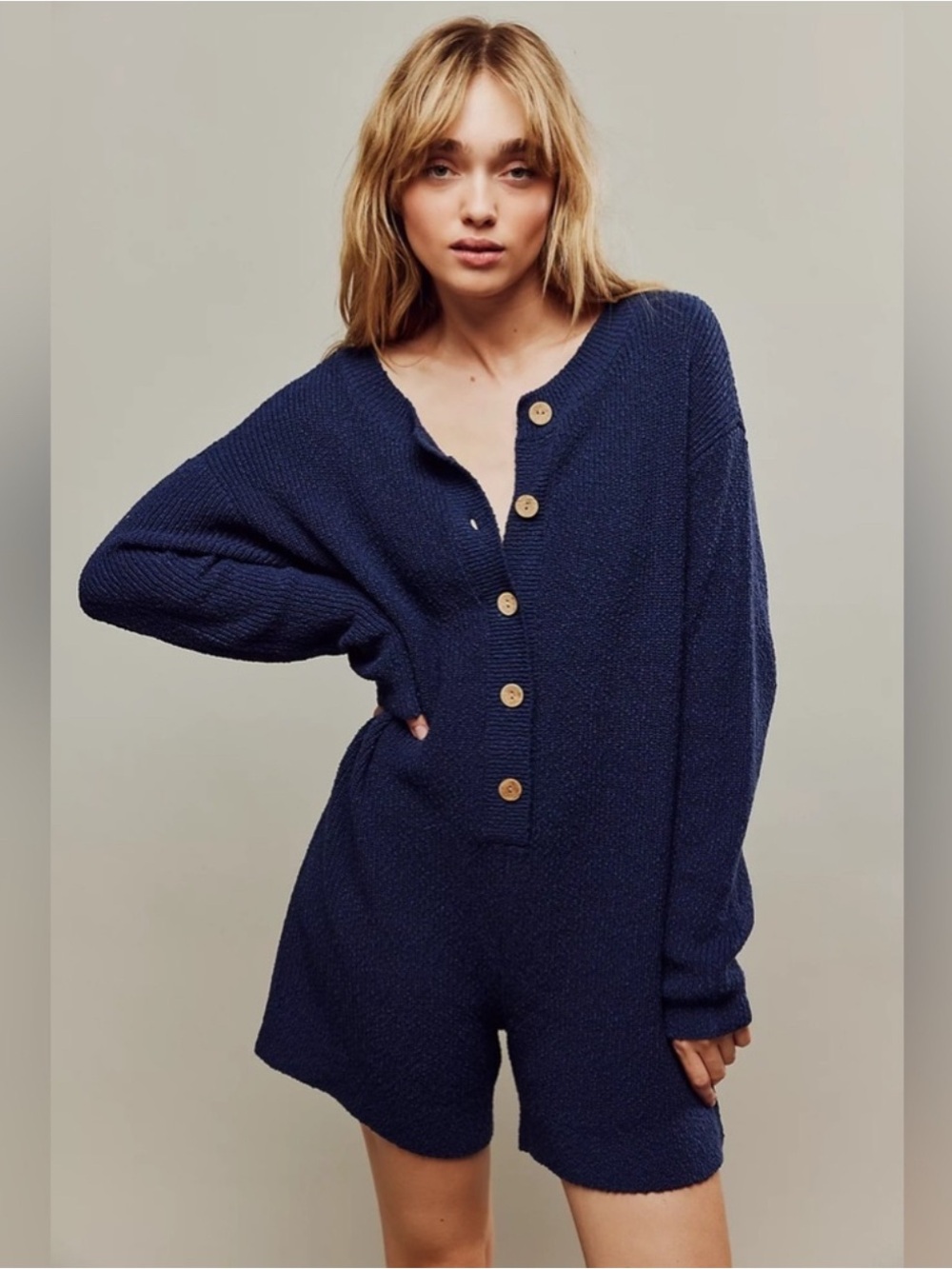 Free People Beau Sweater Romper blue size L nwt